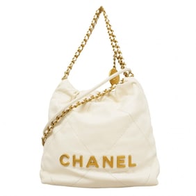Chanel Shoulder Bag Chain 22 Leather White Women's