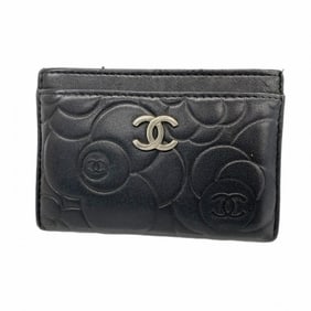 Chanel Camellia Business Card Case in Black Lambskin for Women