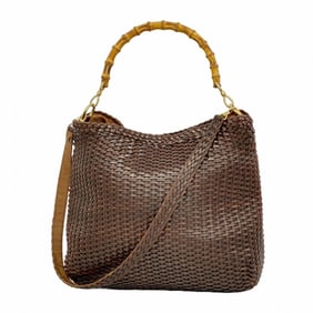 Gucci Bamboo Handbag 001 2404 1577 Leather Brown 2-Way Bag for Women