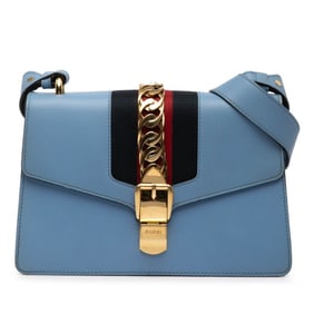 Gucci Sylvie Shoulder Bag 421882 Light Blue Leather Women's GUCCI
