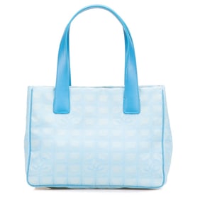 CHANEL New Travel Line Tote PM Bag Handbag Blue Nylon Leather Women's