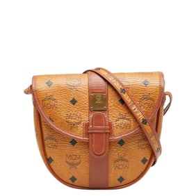 MCM Visetos Logogram Shoulder Bag in Brown PVC and Leather for Women