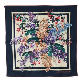 Louis Vuitton Floral Print Scarf, Navy and Multicolor Silk, Women's, LOUIS VUITTON