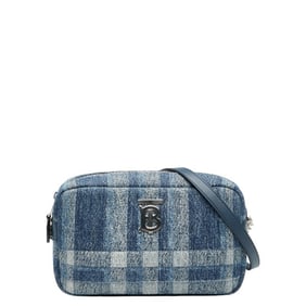 Burberry Check TB Logo Shoulder Bag Blue Denim Leather Women's BURBERRY