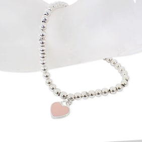 TIFFANY Ag925 Heart Tag Pink Bracelet