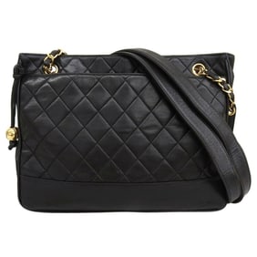 CHANEL Matelasse Shoulder Bag with Seal, No. 3, Tote Bag, Black Lambskin Coco Ball Quilting