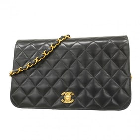 Chanel Matelasse Shoulder Bag with Chain Bag, Lambskin, Black, Women's