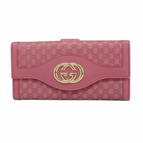 Gucci Micro Guccissima Interlocking G Long Wallet 282426 Leather Pink Champagne Women's