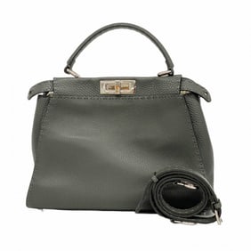Fendi Selleria Peekaboo Leather Handbag in Gray, 2-Way Bag for Women