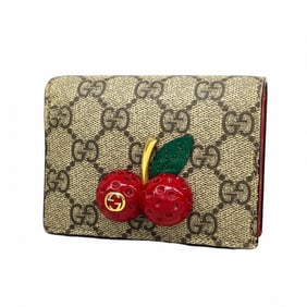 Gucci GG Supreme Cherry Wallet 476050 Brown Red Women's