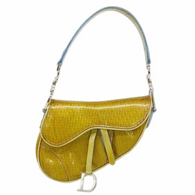 Christian Dior Shoulder Bag Saddle Enamel Yellow Women's