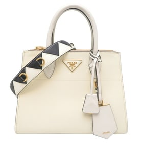 Prada SAFFIANO CITY C Palladium 2-Way Bag, Women's Handbag, 1BA103, Saffiano Bianco/Nero (White)