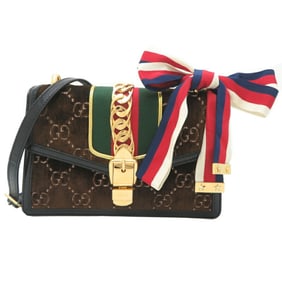 Gucci Sherry Line Sylvie Women's Shoulder Bag 524405 in Brown Suede