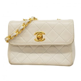 Chanel Mini Matelasse Shoulder Bag with Chain Bag, Lambskin, White, Women's