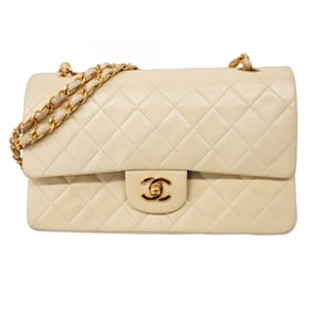 Chanel Matelasse Shoulder Bag with Double Flap and Chain, Lambskin, Beige, Women's
