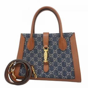 Gucci GG Denim New Jackie Handbag 649016 Blue/Brown 2-Way Bag for Women