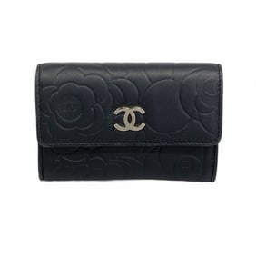 Chanel Camellia Business Card Case in Black Lambskin for Women