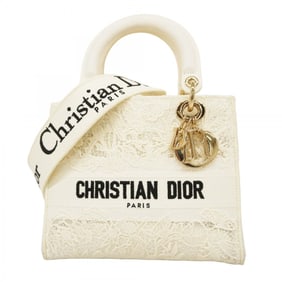 Christian Dior Lady D-Light Canvas Handbag in White, Black, and Champagne. 2-way bag for women.