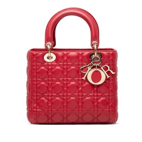 Christian Dior Lady Cannage Medium Handbag in Red Leather for Women
