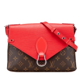 Louis Vuitton Monogram Epi Saint Michel Shoulder Bag M44031 Coquelicot Red Brown PVC Leather Women's