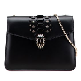 BVLGARI Serpenti Forever Jeweled Chain Shoulder Bag in Black Leather for Women