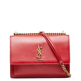 Saint Laurent YSL logo chain shoulder bag in red leather for women.