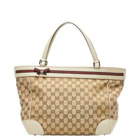 Gucci Sherry Line Mayfair Princess GG Canvas Tote Bag Handbag 257061 Beige Multicolor Leather