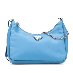 Prada Triangle Logo Plate Re-Edition 2005 Handbag/Shoulder Bag, 2-Way, Light Blue Nylon, 1BH204,