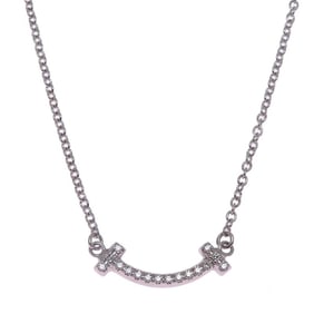 Tiffany T Smile Mini Diamond Women's Necklace in 750 White Gold