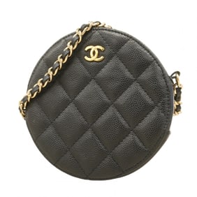 Chanel Matelasse Shoulder Bag with Chain, Caviar Skin, Black Champagne, Women's