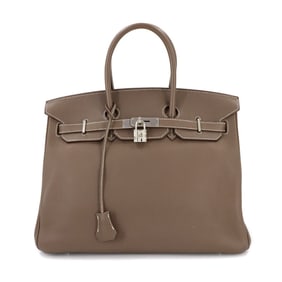 Hermes Hermès Birkin 35 Taurillon Clemence Etoupe Handbag with Silver Hardware, Stamped "M"