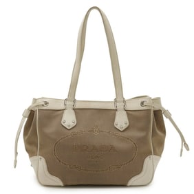 PRADA Prada Jacquard Tote Bag Shoulder Khaki Beige White BR3417