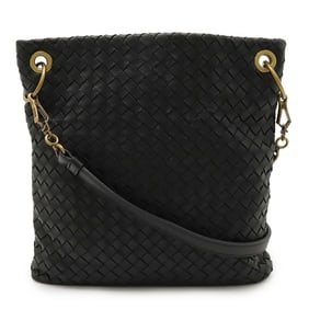 BOTTEGA VENETA Intrecciato Shoulder Bag in Black Leather (179330)