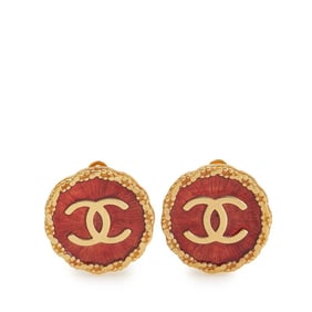 Vintage Chanel Coco Mark Round Earrings, Gold and Orange Plated, Women's, CHANEL