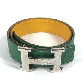 HERMES H-Belt, Buckle Belt, Pants Leather Women's, Yellow