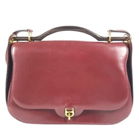 HERMES Wood Handle 2-Way Bag Shoulder Handbag Box Calf Women's Wine Red