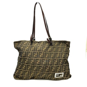 FENDI Zucca print handbag with logo hardware, all-over tote bag in canvas/leather, brown, for women