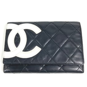 CHANEL Cambon CC Coco Mark Bifold Logo Compact Wallet with Flap, Leather, Women's, Black