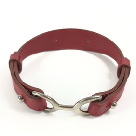 HERMES Dog Collar, Leather, Unisex, Red