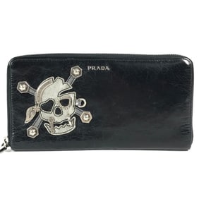 PRADA 2M1264 Skull Zip-Around Long Wallet in Leather, Unisex, Black