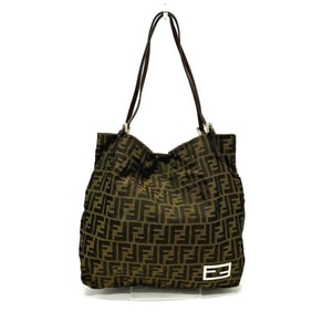 FENDI Zucca print handbag with logo hardware, all-over tote bag in canvas/leather, brown, for women