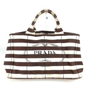 PRADA Canapa Logo Border Tote Bag, Canvas Handbag, Women's, Brown
