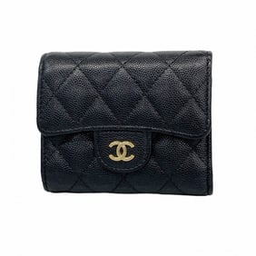 Chanel Matelasse Tri-fold Wallet in Caviar Leather, Black, Women's