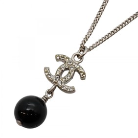 Chanel Coco Mark Metal Rhinestone Necklace in Silver and Black for Women