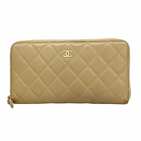 Chanel Matelasse Long Wallet, Beige Lambskin, Women's
