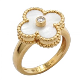 Van Cleef & Arpels Alhambra Ring, 1PD, 18KYG Yellow Gold, Diamond, Mother-of-Pearl, #51, Women's