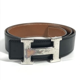 HERMES H Belt, Bottoms Belt with Buckle, Leather, Women's, Black