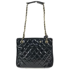 CHANEL Quilted Matelasse Double Chain Tote Bag, Enamel Shoulder Women's, Black