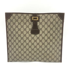 GUCCI Old Gucci Flat Clutch Bag, All-Over Print, Second GG Supreme Canvas, Women's, Brown