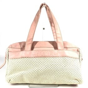 CHANEL Chanel Logo Handbag Mini Boston Bag Shoulder Leather/Canvas Women's Pink